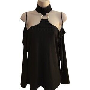 Forever 21+ NWT Black Open/Cold Shoulder Long Sleeve Blouse Size 1X